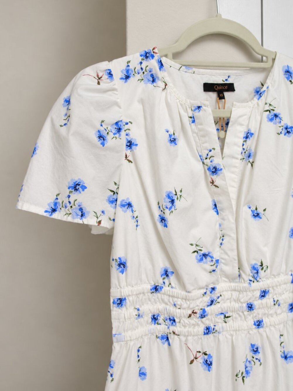 Quince 100% Organic Cotton Poplin Tiered Maxi Dress - Blue Floral XS (Like New)